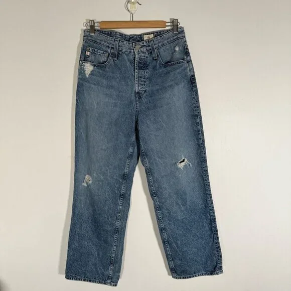 Adriano Goldschmied Knoxx High Rise Baggy Boyfriend Distressed 100% Cotton 28R - Picture 1 of 13